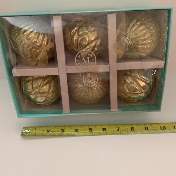 Martha Stewart Christmas Ornaments Glass 6 Gold Glitter Christmas Ornaments - Picture 4 of 9